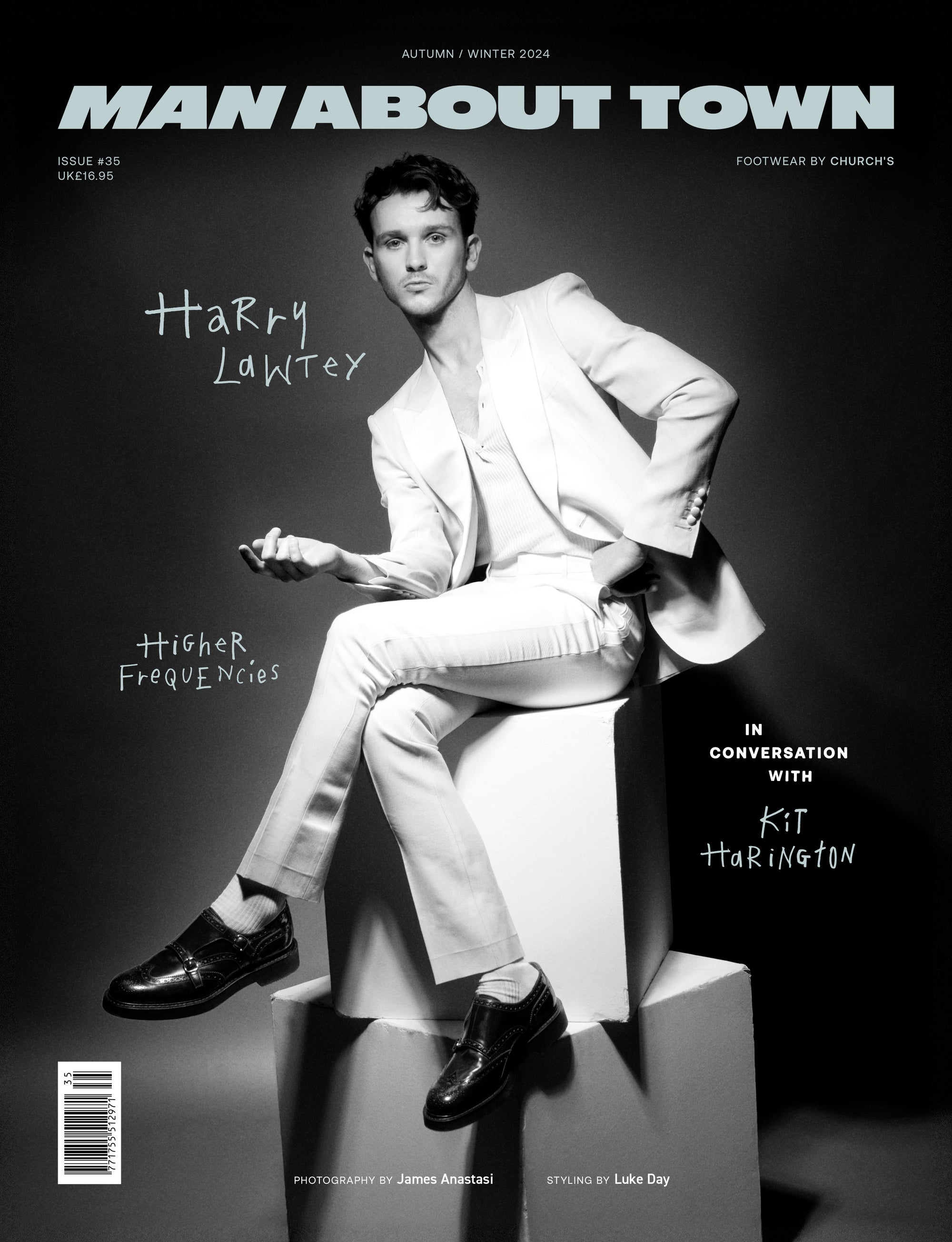 Harry Lawtey Covers Man About Town's Autumn/Winter 2024 Issue wearing Church's