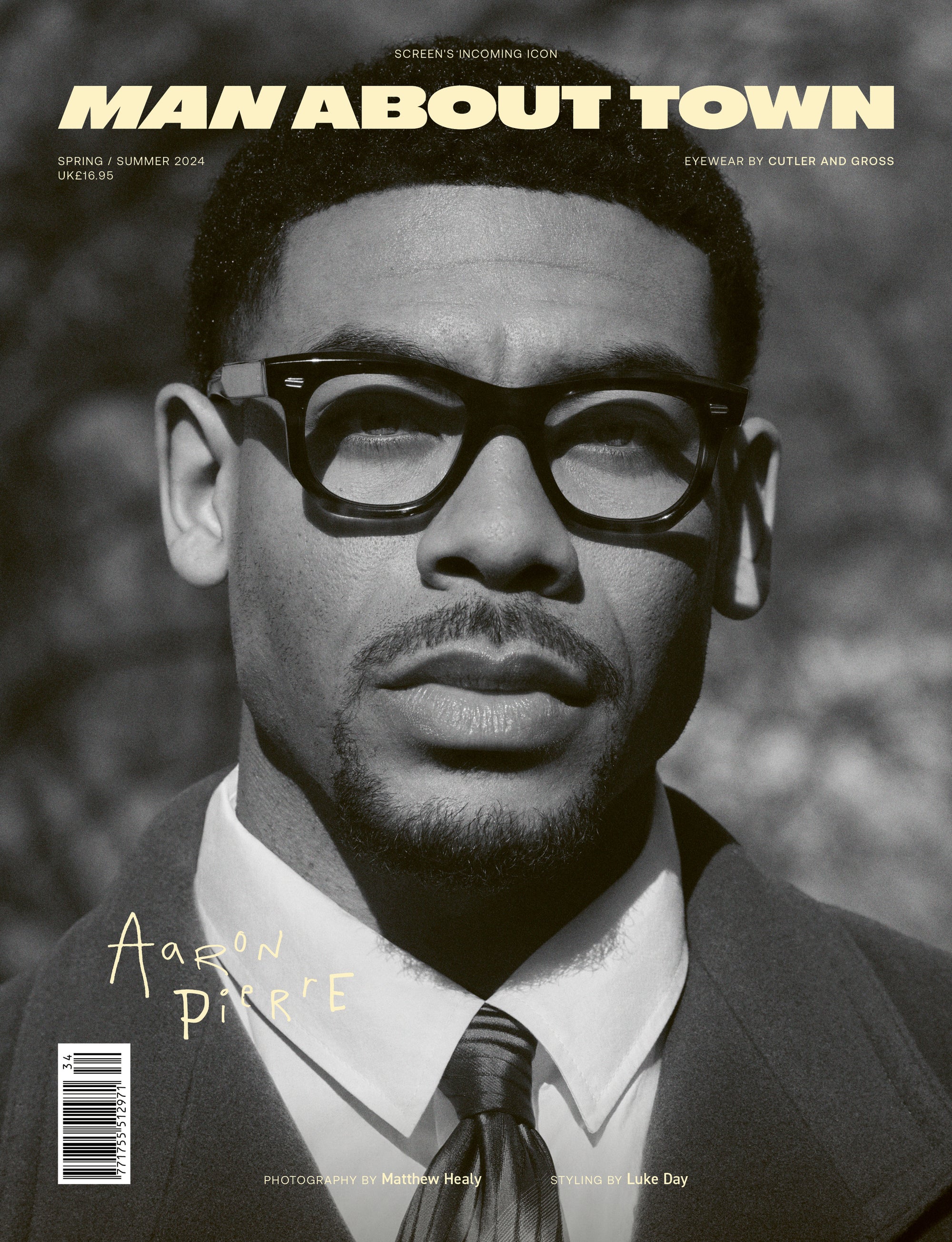 Aaron Pierre Covers Man About Town's Spring/Summer 2024 Issue, wearing Cutler and Gross