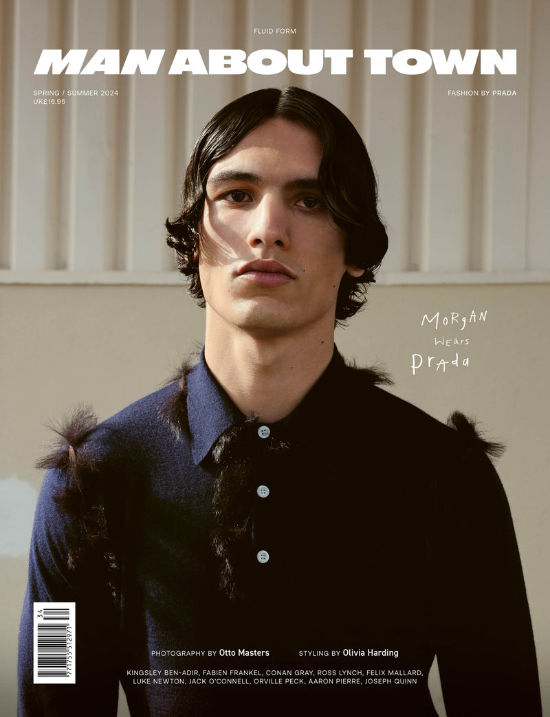 Morgan Sahadow Covers Man About Town's Spring/Summer 2024 Issue wearing Prada